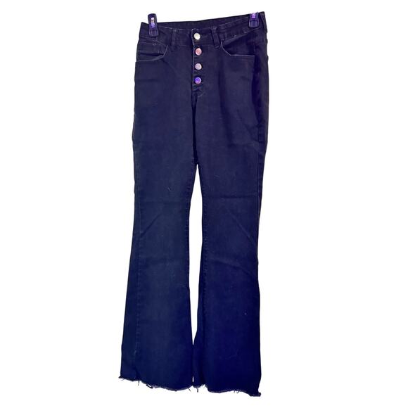 KUNMI Black Stretch Button Fly Flare Jeans  Sz 4 - Picture 1 of 7